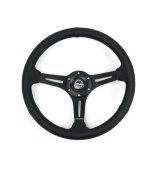 NRG Reinforced Perforated Leather Racing Steering Wheel 350mm / 2.5in Deep / 4mm Matte Black Spoke thumbnail 1