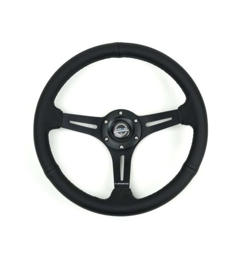 NRG Reinforced Perforated Leather Racing Steering Wheel 350mm / 2.5in Deep / 4mm Matte Black Spoke