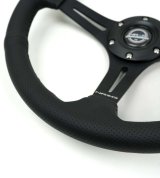 NRG Reinforced Perforated Leather Racing Steering Wheel 350mm / 2.5in Deep / 4mm Matte Black Spoke thumbnail 2