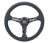 NRG Reinforced Black Perforated Leather Steering Wheel 350mm / 1.5in Deep w/ Goal Digger Blk Stitch thumbnail 1