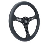 NRG Reinforced Black Perforated Leather Steering Wheel 350mm / 1.5in Deep w/ Goal Digger Blk Stitch thumbnail 2