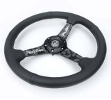 NRG Reinforced Black Perforated Leather Steering Wheel 350mm / 1.5in Deep w/ Goal Digger Blk Stitch thumbnail 3