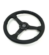 NRG Reinforced Black Perforated Leather Steering Wheel 350mm / 1.5in Deep w/ Goal Digger Blk Stitch thumbnail 5