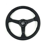 NRG Reinforced Black Perforated Leather Steering Wheel 350mm / 1.5in Deep w/ Goal Digger Blk Stitch thumbnail 6