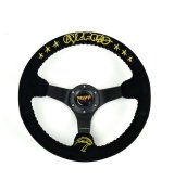 NRG Reinforced Black Perforated Leather Steering Wheel 350mm / 3in Deep w/ NVR Embroidery thumbnail 1