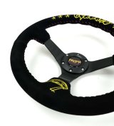 NRG Reinforced Black Perforated Leather Steering Wheel 350mm / 3in Deep w/ NVR Embroidery thumbnail 3