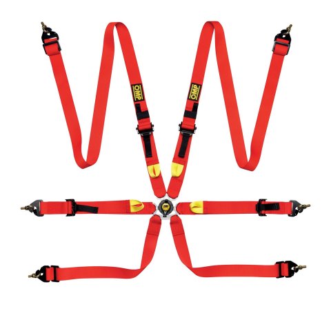 OMP Safety Harness First 2In Red (Fia 8853-2016) Pull Up - Steel Adj thumbnail 1