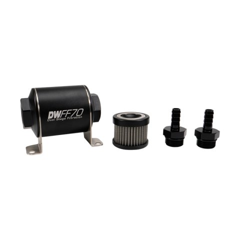 DeatschWerks Stainless Steel 3/8in 10 Micron Universal Inline Fuel Filter Housing Kit (70mm)