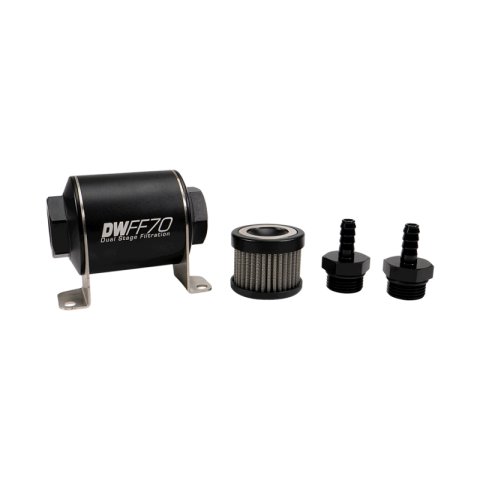 DeatschWerks Stainless Steel 5/16in 10 Micron Universal Inline Fuel Filter Housing Kit (70mm)