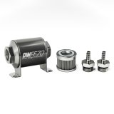DeatschWerks Stainless Steel 5/16in 100 Micron Universal Inline Fuel Filter Housing Kit (70mm) thumbnail 1
