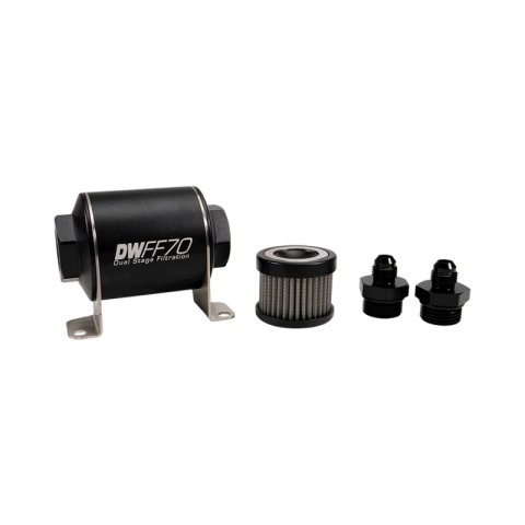 DeatschWerks Stainless Steel 6AN 100 Micron Universal Inline Fuel Filter Housing Kit (70mm)