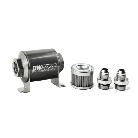 DeatschWerks Stainless Steel 8AN 100 Micron Universal Inline Fuel Filter Housing Kit (70mm) thumbnail 2