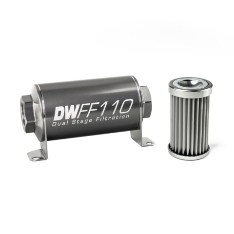 DeatschWerks Stainless Steel 5 Micron Universal Inline Fuel Filter Housing Kit (110mm) thumbnail 1