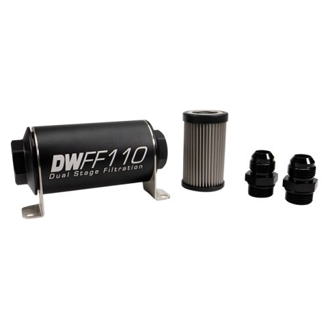 DeatschWerks Stainless Steel 10AN 10 Micron Universal Inline Fuel Filter Housing Kit (110mm) thumbnail 1