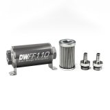 DeatschWerks Stainless Steel 3/8in 10 Micron Universal Inline Fuel Filter Housing Kit (110mm) thumbnail 1