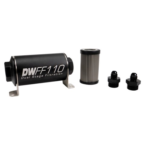 DeatschWerks Stainless Steel 6AN 10 Micron Universal Inline Fuel Filter Housing Kit (110mm) thumbnail 2