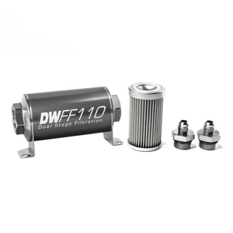 DeatschWerks Stainless Steel 6AN 10 Micron Universal Inline Fuel Filter Housing Kit (110mm) thumbnail 3