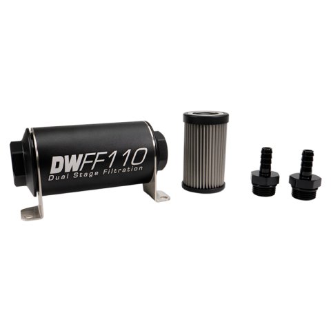 DeatschWerks Stainless Steel 3/8in 100 Micron Universal Inline Fuel Filter Housing Kit (110mm)