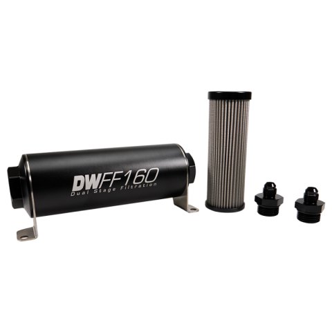 DeatschWerks Stainless Steel 6AN 10 Micron Universal Inline Fuel Filter Housing Kit (160mm) thumbnail 1