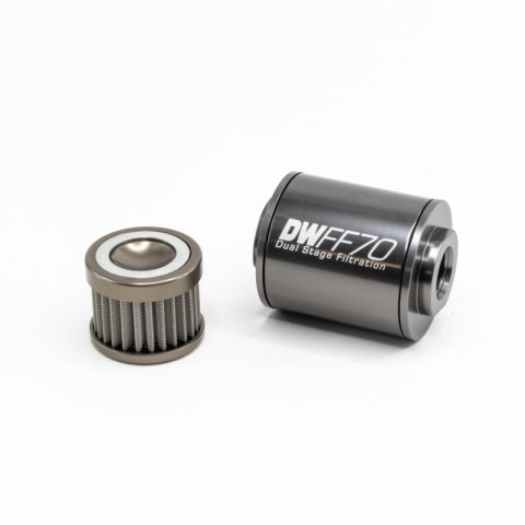 DeatschWerks Stainless Steel 8AN 100 Micron Universal Inline Fuel Filter Housing Kit (70mm) thumbnail 4