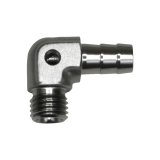 DeatschWerks Metric M12 to 3/8in Hose Barb 90-Degree Fitting w/ Venturi Port - Anodized DW Titanium thumbnail 1