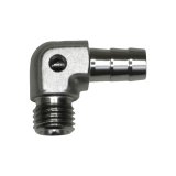 DeatschWerks Metric M12 to 3/8in Hose Barb 90-Degree Fitting w/ Venturi Port - Anodized DW Titanium thumbnail 3