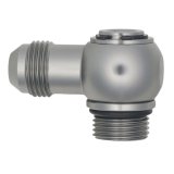 DeatschWerks 8AN ORB Male to 8AN Male Flare Low Profile 90-Degree Swivel - Anodized DW Titanium thumbnail 1