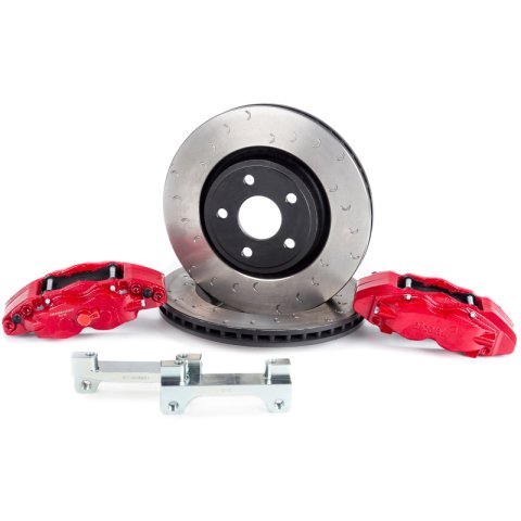 Alcon 2007+ Jeep JK 350x32mm Rotors 4-Piston Red Calipers Front Brake Upgrade Kit thumbnail 2