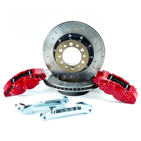 Alcon 2007+ Jeep JK w/ 5x5.5in Hub 355x22mm Rotor 4-Piston Calipers Rear Brake Upgrade Kit - Red thumbnail 2