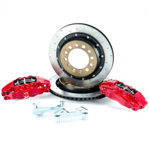 Alcon 2007+ Jeep JK w/ 6x5.5in Hub 355x22mm Rotor 4-Piston Calipers Rear Brake Upgrade Kit - Red thumbnail 1