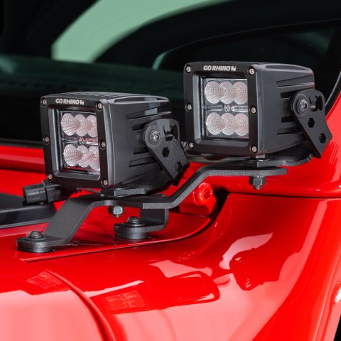 Go Rhino 18-20 Jeep Wrangler JL/JLU/Gladiator JT Light Mount - Two 3in Cubes Offset thumbnail 5