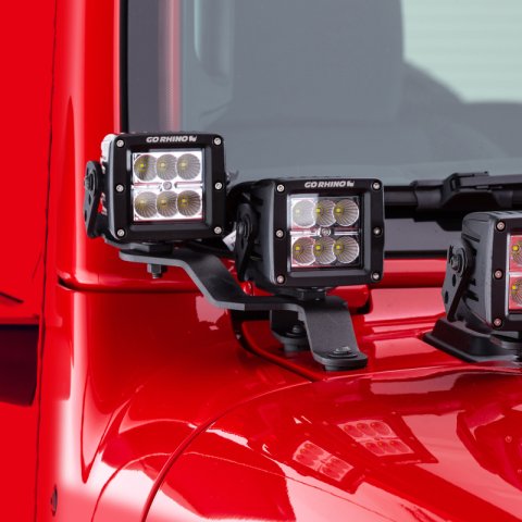 Go Rhino 18-20 Jeep Wrangler JL/JLU/Gladiator JT Light Mount - Two 3in Cubes Offset thumbnail 8