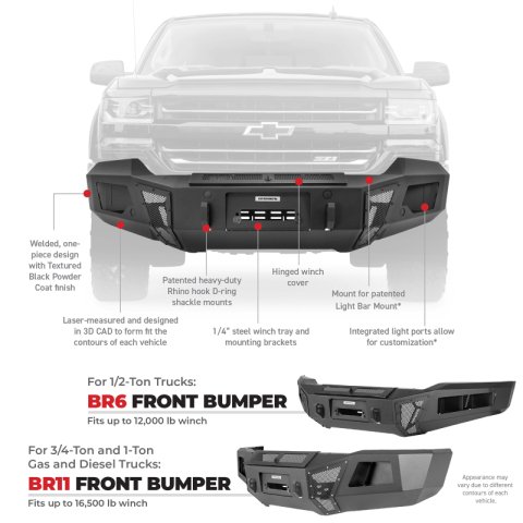 Go Rhino 15-19 Chevrolet Silverado 2500HD/3500HD BR11 Front Bumper Replacement - Tex. Black thumbnail 6