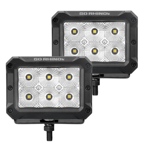 Go Rhino Xplor Bright Series Rectangle LED Flood Light Kit (Surface/Thread Std Mnt) 4x3 - Blk (Pair)