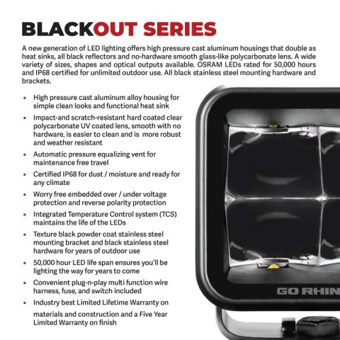 Go Rhino Xplor Blackout Series Sixline LED Flood Light Kit (Flush Mount) - Blk (Pair) thumbnail 9