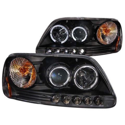ANZO 1997.5-2003 Ford F-150 Projector Headlights w/ Halo and LED Black 1pc thumbnail 5