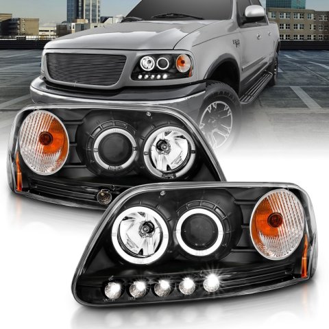 ANZO 1997.5-2003 Ford F-150 Projector Headlights w/ Halo and LED Black 1pc thumbnail 7