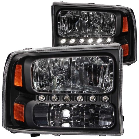 ANZO 2000-2004 Ford Excursion Crystal Headlights Black w/ LED 1pc thumbnail 7
