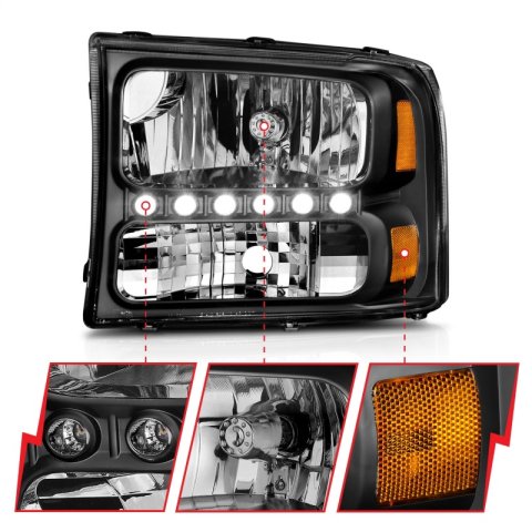 ANZO 2000-2004 Ford Excursion Crystal Headlights Black w/ LED 1pc thumbnail 8