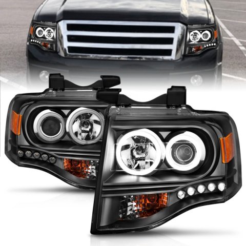 ANZO 2007-2014 Ford Expedition Projector Headlights w/ Halo Black thumbnail 4