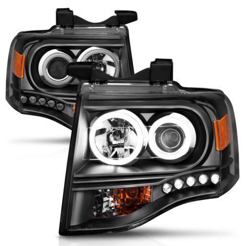 ANZO 2007-2014 Ford Expedition Projector Headlights w/ Halo Black thumbnail 6