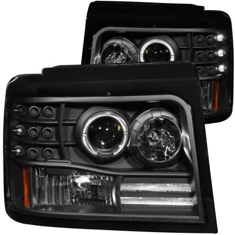 ANZO 1992-1996 Ford F-150 Projector Headlights w/ Halo Black w/ Side Markers and Parking Lights thumbnail 3