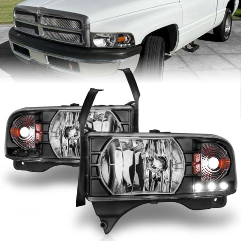 ANZO 1994-2001 Dodge Ram Crystal Headlights Black w/ LED thumbnail 5