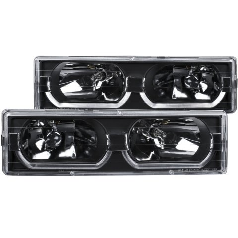 ANZO 1988-1998 Chevrolet C1500 Crystal Headlights Black w/ Low - Brow thumbnail 4