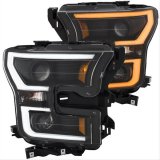 ANZO 2015-2017 Ford F-150 Projector Headlights w/ Plank Style Switchback Black w/ Amber thumbnail 1