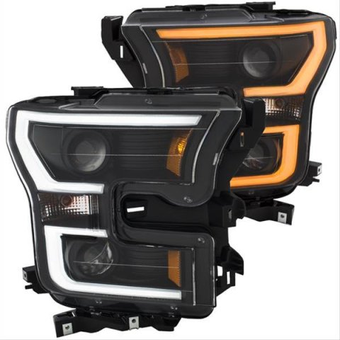 ANZO 2015-2017 Ford F-150 Projector Headlights w/ Plank Style Switchback Black w/ Amber