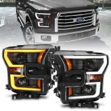 ANZO 2015-2017 Ford F-150 Projector Headlights w/ Plank Style Switchback Black w/ Amber thumbnail 7