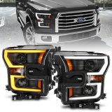 ANZO 2015-2017 Ford F-150 Projector Headlights w/ Plank Style Switchback Black w/ Amber thumbnail 8