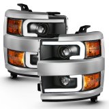 ANZO 2015-2016 Chevrolet Silverado Projector Headlights w/ Plank Style Design Black w/ Amber thumbnail 5