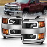 ANZO 2015-2016 Chevrolet Silverado Projector Headlights w/ Plank Style Design Black w/ Amber thumbnail 6